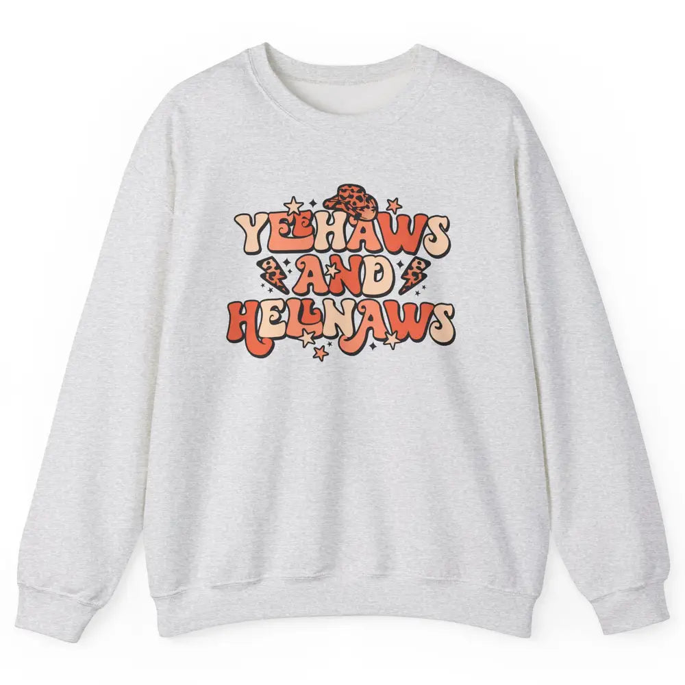 Retro Cowboy Leopard Yeehaws And Hell Naws Western Country Unisex Crewneck Sweatshirt