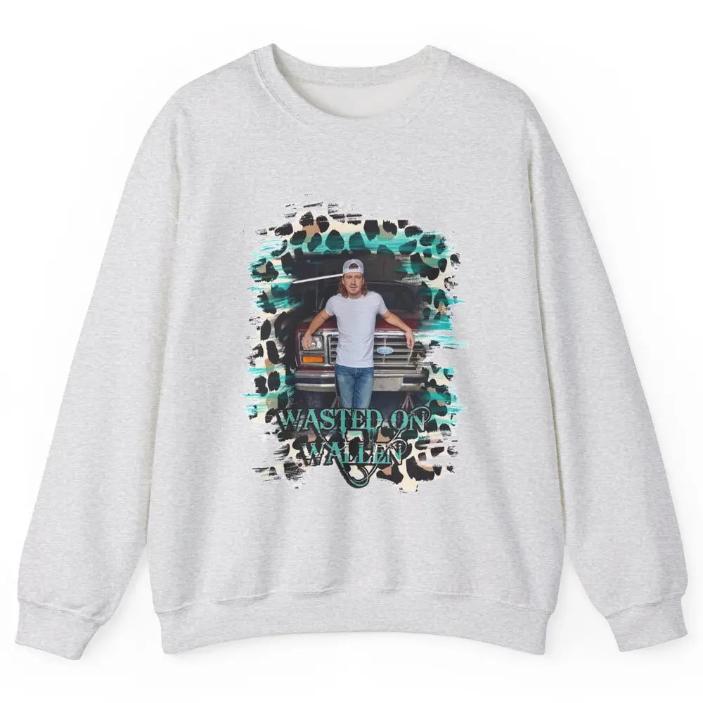 Retro Leopard Wasted On Wallen Turquoise Western Country Unisex Crewneck Sweatshirt