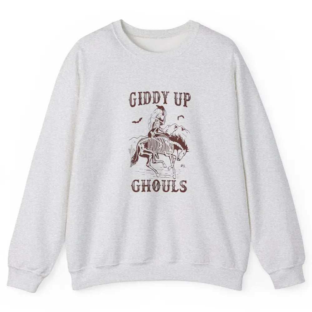Retro Giddy Up Ghouls Skeleton Western Cowgirl Howdy Cowboy Unisex Crewneck Sweatshirt
