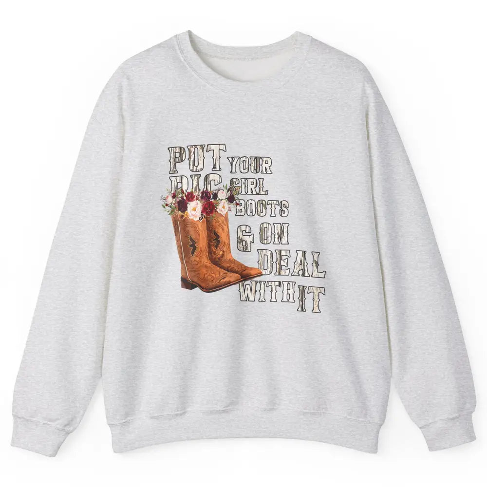Retro Floral Cowgirl Rodeo Cowboy Boots Western Country Rose Unisex Crewneck Sweatshirt