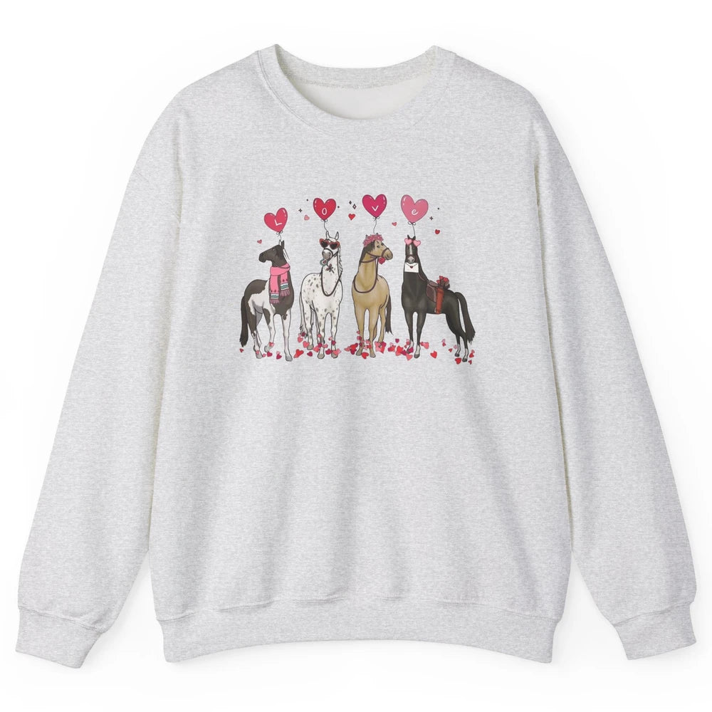 Cute Horse Valentine's Day Horses Cowgirl Rodeo Howdy Western Country Heart Love Balloon Unisex Crewneck Sweatshirt