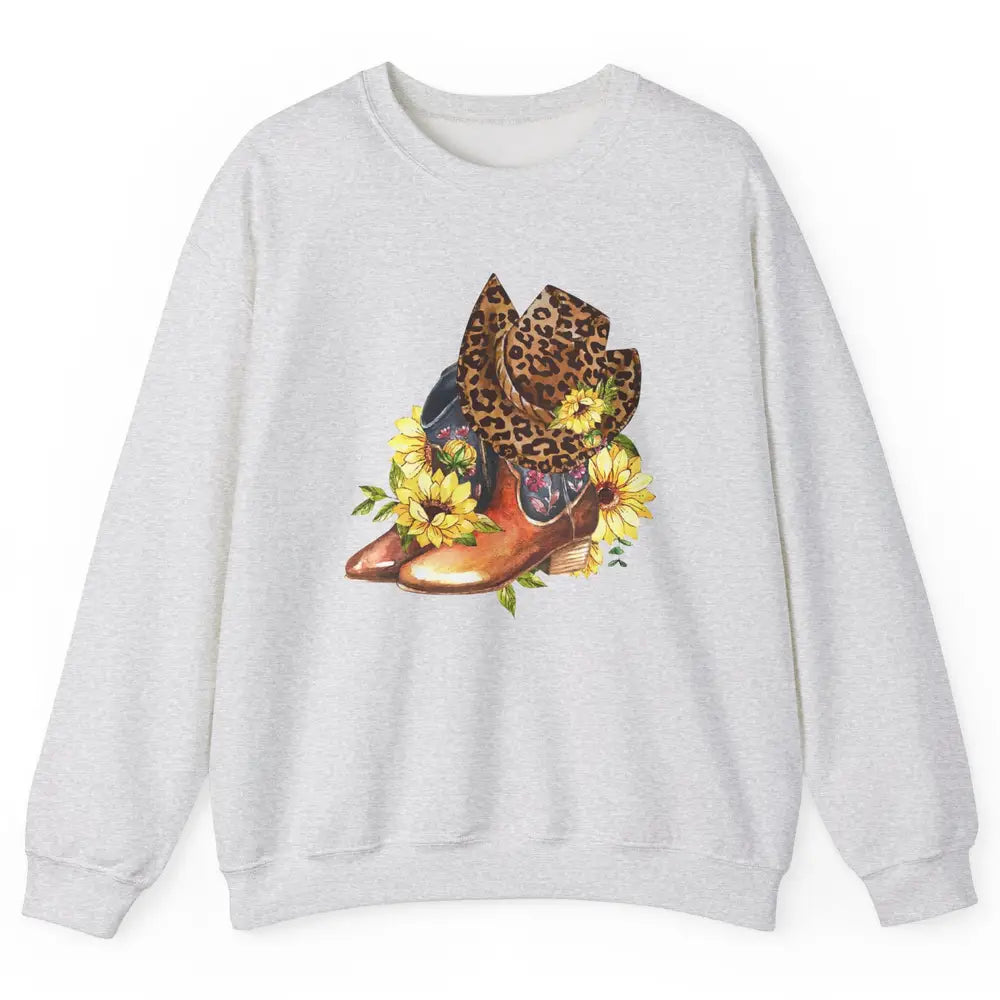 Retro Leopard Cowboy Boots Let's Go Girls Western Cowgirls Unisex Crewneck Sweatshirt