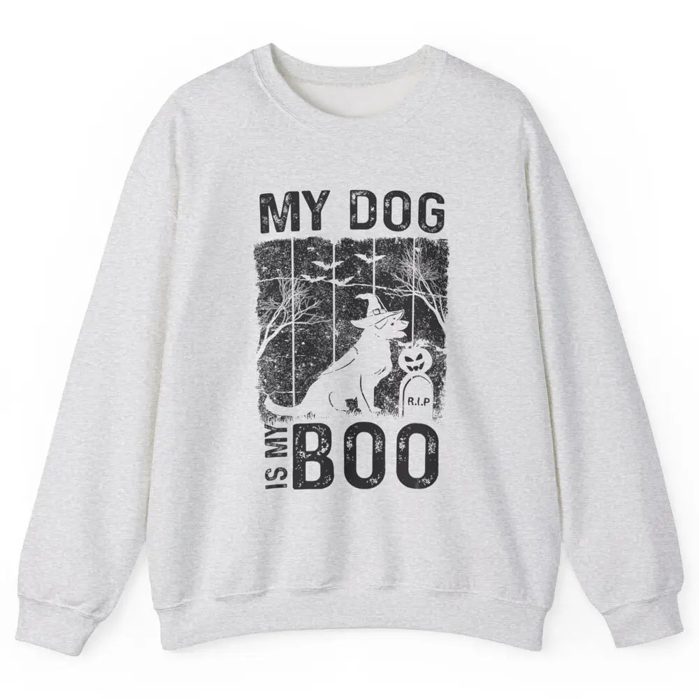 Retro My Dog Is My Boo Ghost Hippie Halloween Spooky Puppy Unisex Crewneck Sweatshirt