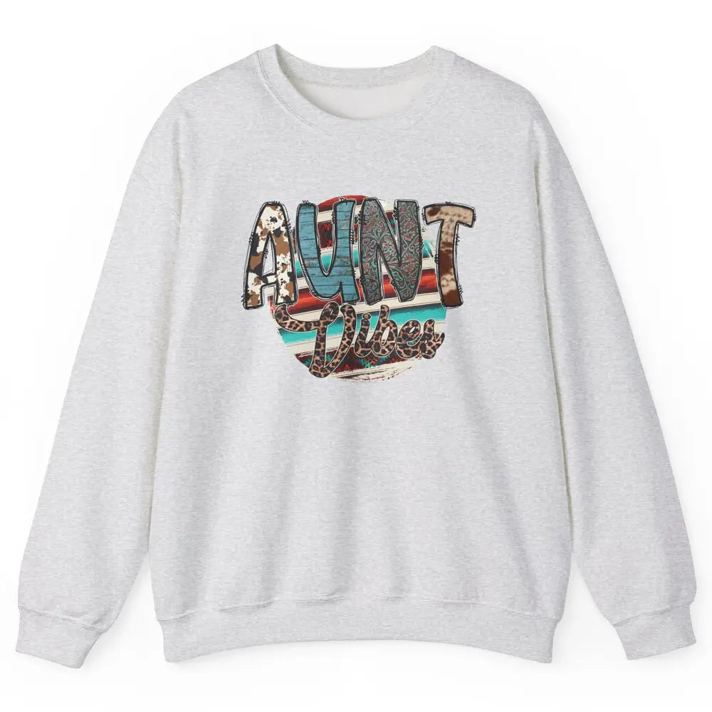 Retro Aunt Vibes Western Aunt Cowhide Leopard Auntie Gift Unisex Crewneck Sweatshirt