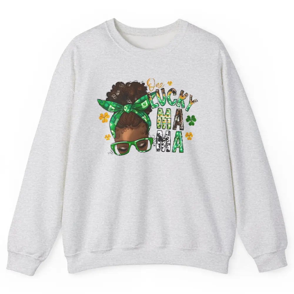 One Lucky Mama Afro Mom St Patrick's Day Black Mother Gift Unisex Crewneck Sweatshirt