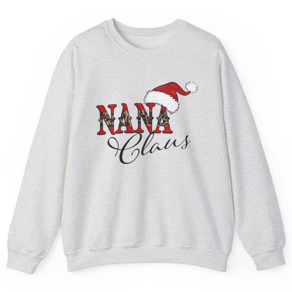 Nana Claus Western Nana Santa Hat Christmas Grandma Leopard Unisex Crewneck Sweatshirt