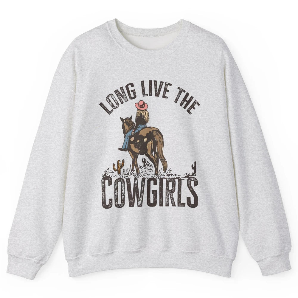 Retro Long Live The Cowgirls Horseback Rider Western Country Unisex Crewneck Sweatshirt