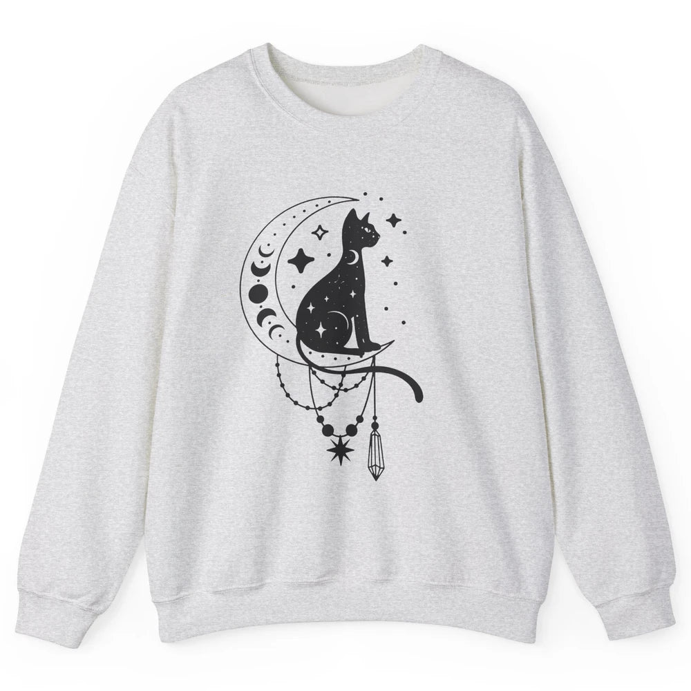 Retro Halloween Gothic Cat Witch The Moon Tarot Witchcraft Unisex Crewneck Sweatshirt