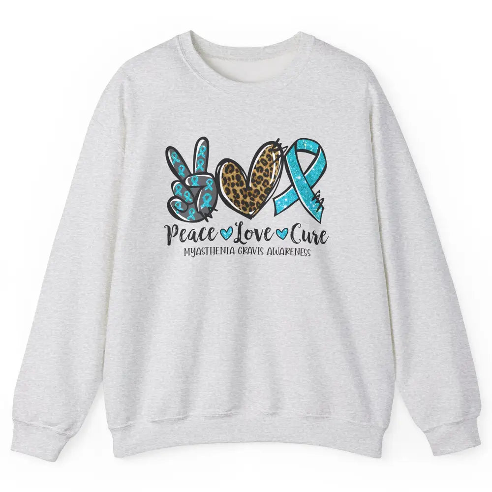Myasthenia Gravis Awareness Ribbon Peace Love Cure Leopard Unisex Crewneck Sweatshirt