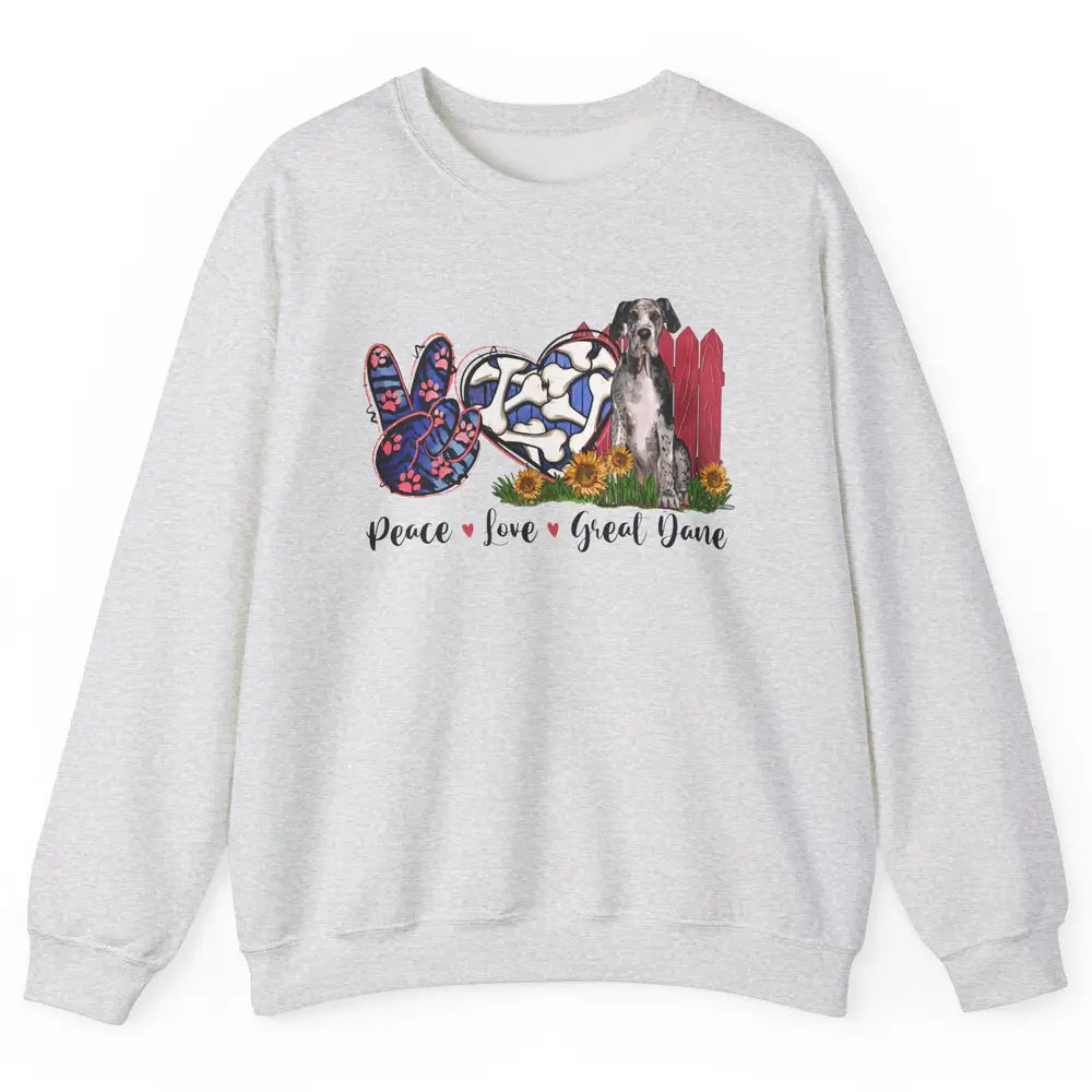 Peace Love Great Dane Sunflower Dog Mom Western Dog Mama Unisex Crewneck Sweatshirt