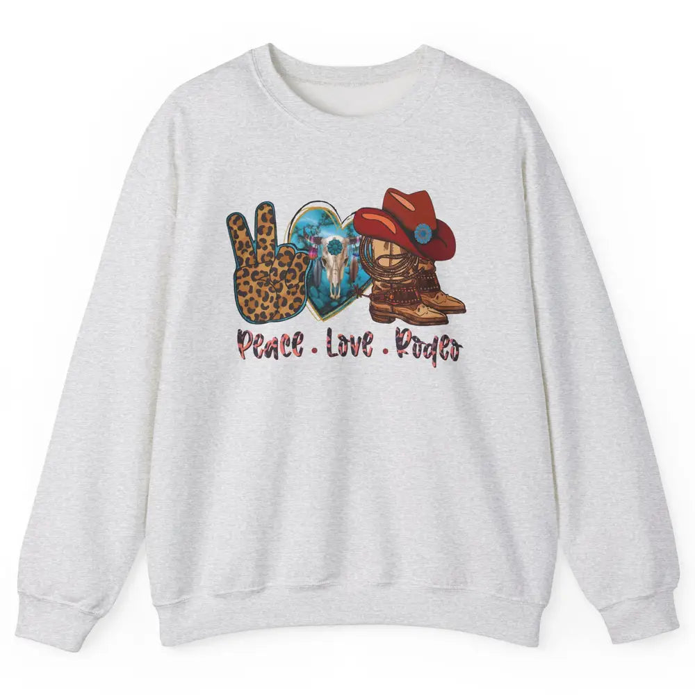 Retro Peace Love Rodeo Cowboy Boots And Hat Western Country Unisex Crewneck Sweatshirt