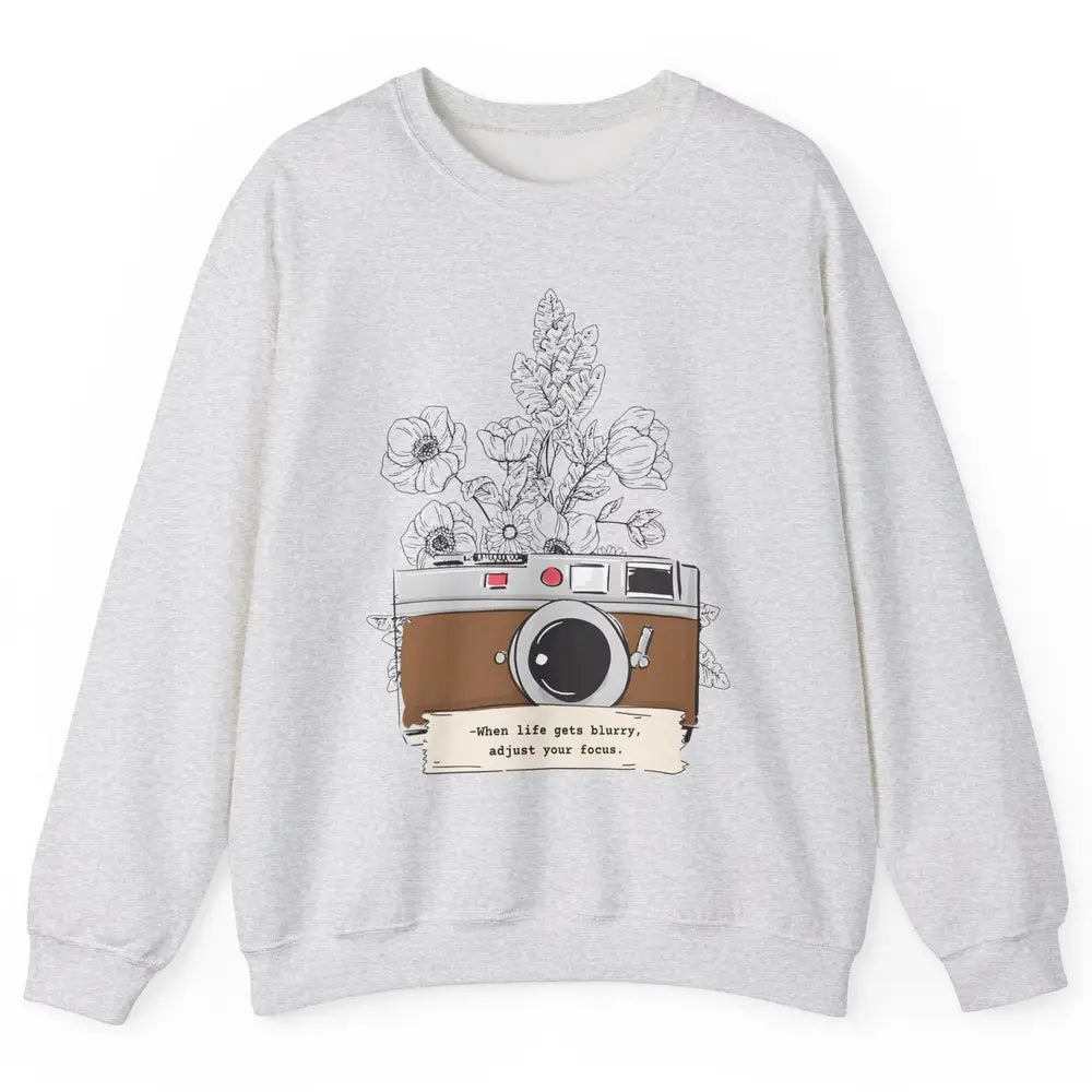 Retro Adjust Your Focus Floral Camera Mental Health Therapy Unisex Crewneck Sweatshirt