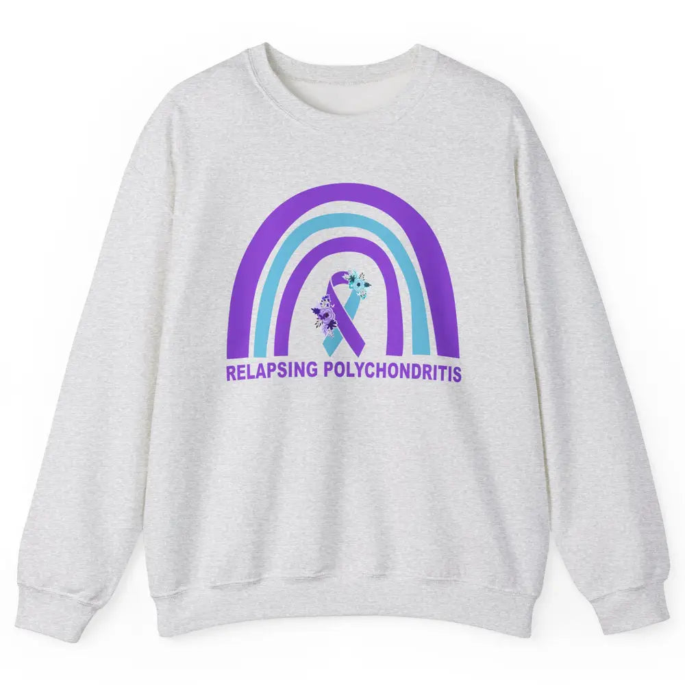 Relapsing Polychondritis Awareness Floral Blue Purple Ribbon Unisex Crewneck Sweatshirt