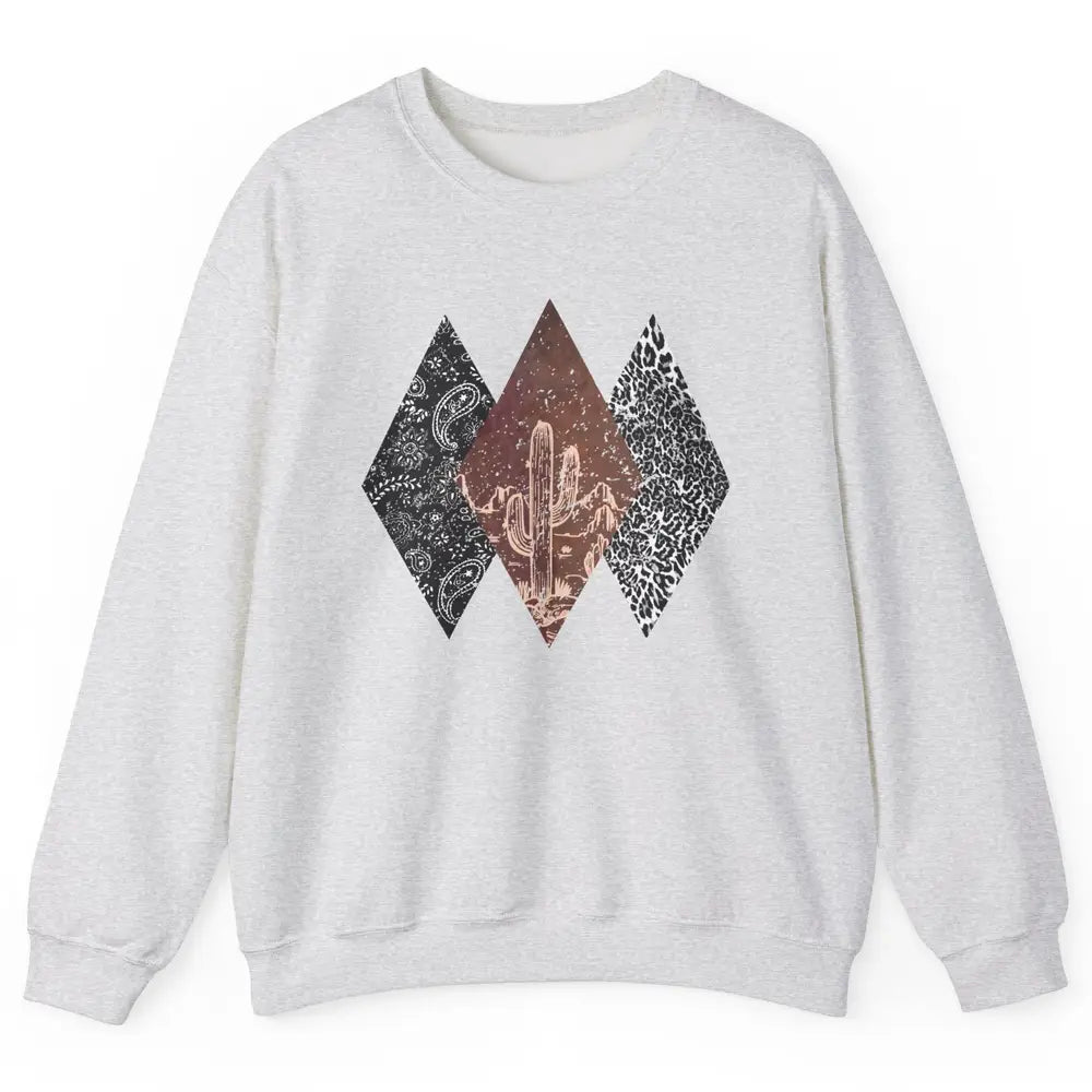 Retro Leopard Desert Cactus Sunset Western Country Cowgirl Unisex Crewneck Sweatshirt