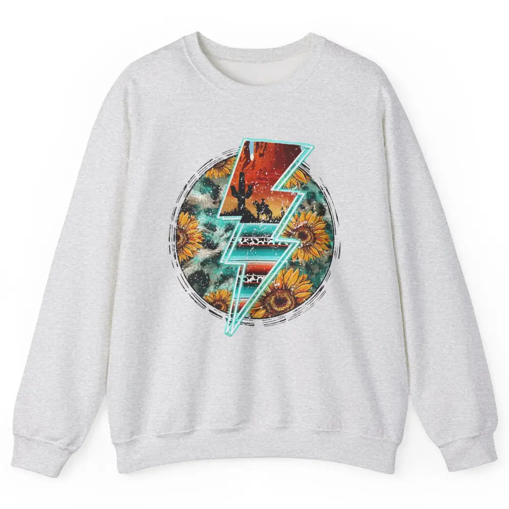 Sunflower Cowhide Cowboy Desert Lightning Bolt Western Girl Unisex Crewneck Sweatshirt