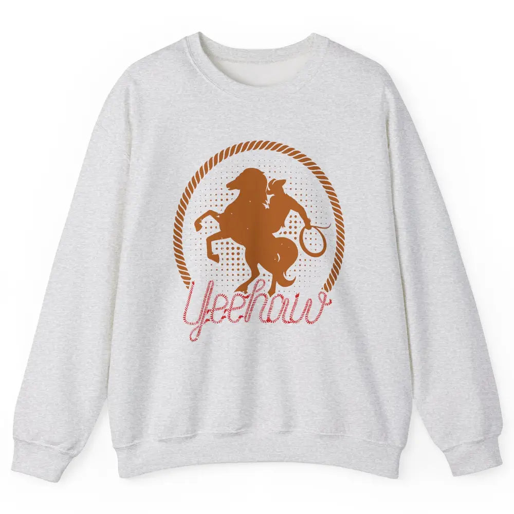 Retro Cowboy Lasso Hat Yeehaw Western Country Cowgirls Horse Unisex Crewneck Sweatshirt