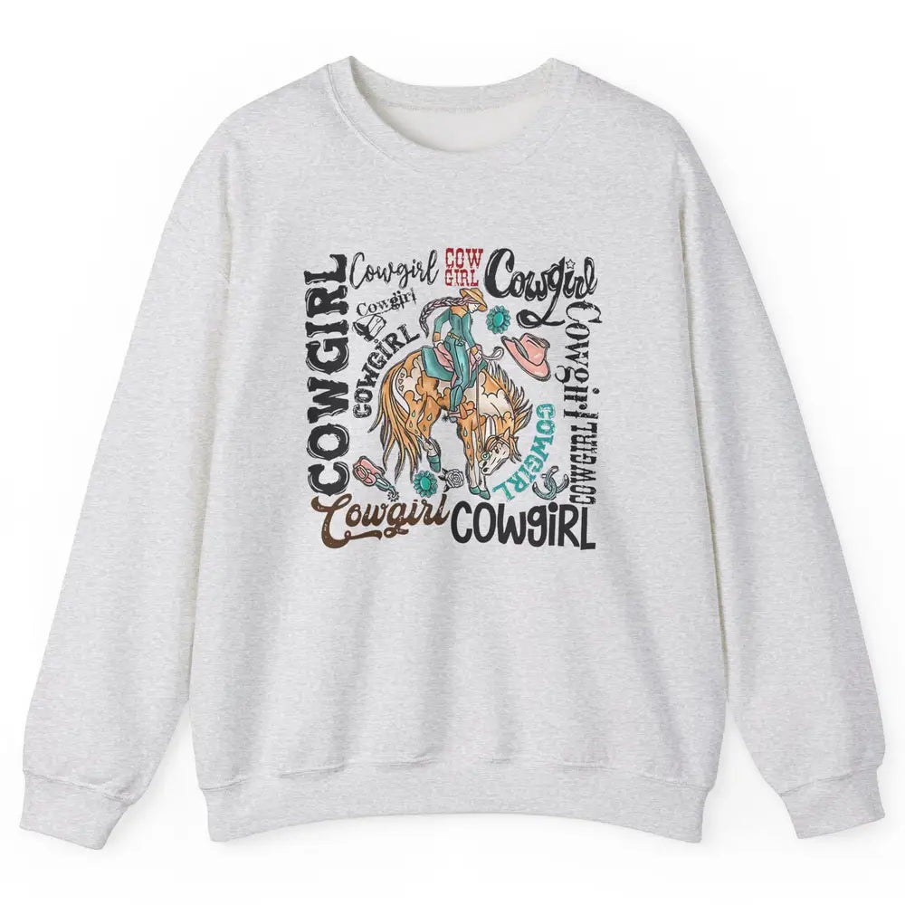 Retro Cowgirl Rodeo Wild Western Country Cowboy Hat Unisex Crewneck Sweatshirt