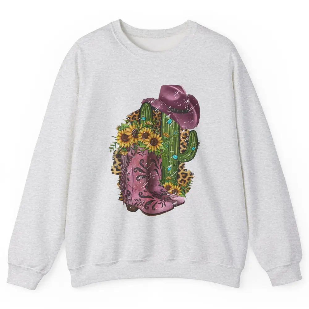 Retro Cowboy Boots & Hat Sunflower Let's Go Girls Cowgirls Unisex Crewneck Sweatshirt