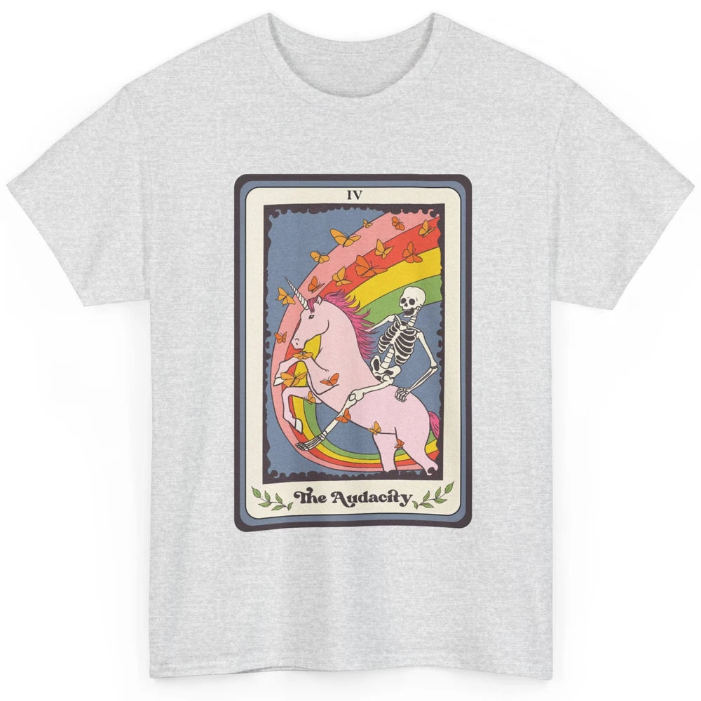 Retro Skeleton Rides Unicorn The Audacity Tarot Card Rainbow Classic Unisex T-Shirt