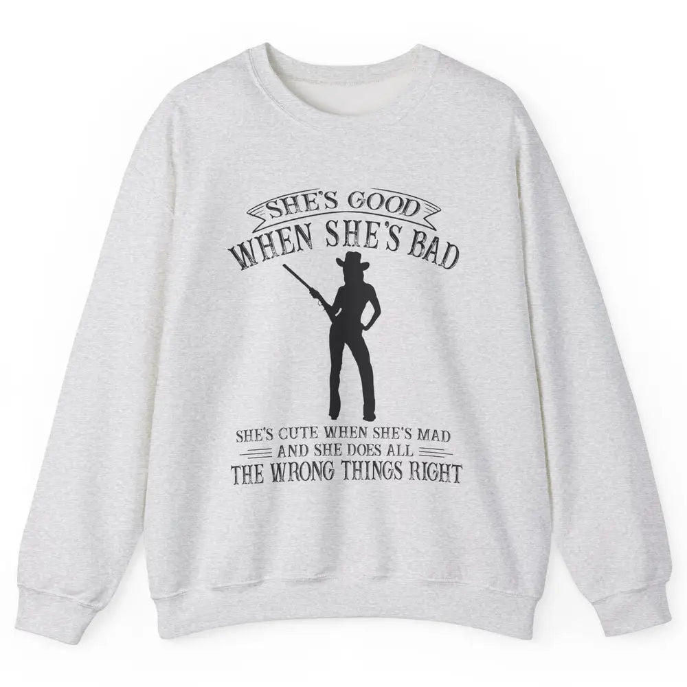 Retro Cowgirl She's Good When She's Bad Western Country Girl Unisex Crewneck Sweatshirt