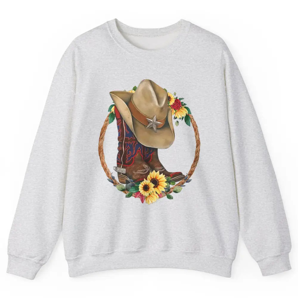 Retro Cowboy Boots Sunflower Let's Go Girls Western Cowgirls Unisex Crewneck Sweatshirt
