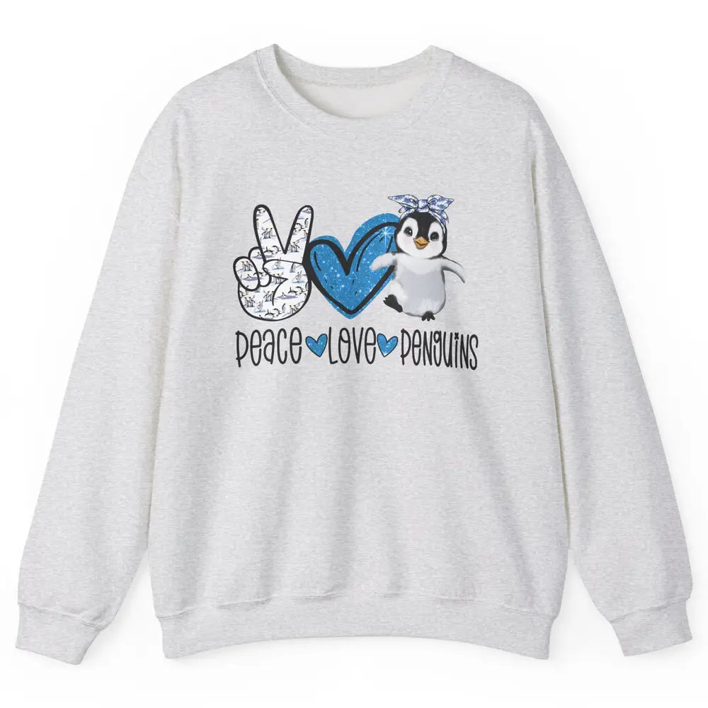 Peace Love Penguins With Headband Baby Penguins Lovers Gift Unisex Crewneck Sweatshirt