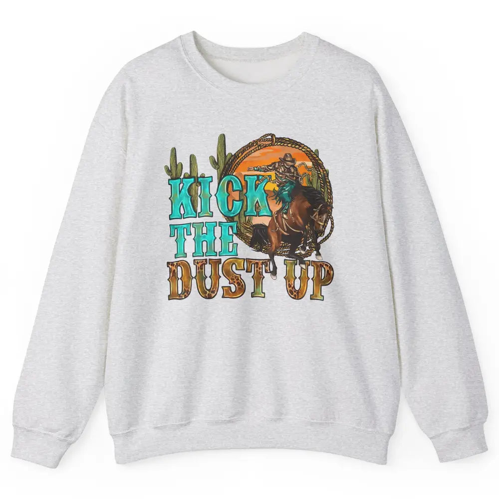 Retro Desert Cowboy Bucking Horse Kick The Dust Up Western Unisex Crewneck Sweatshirt