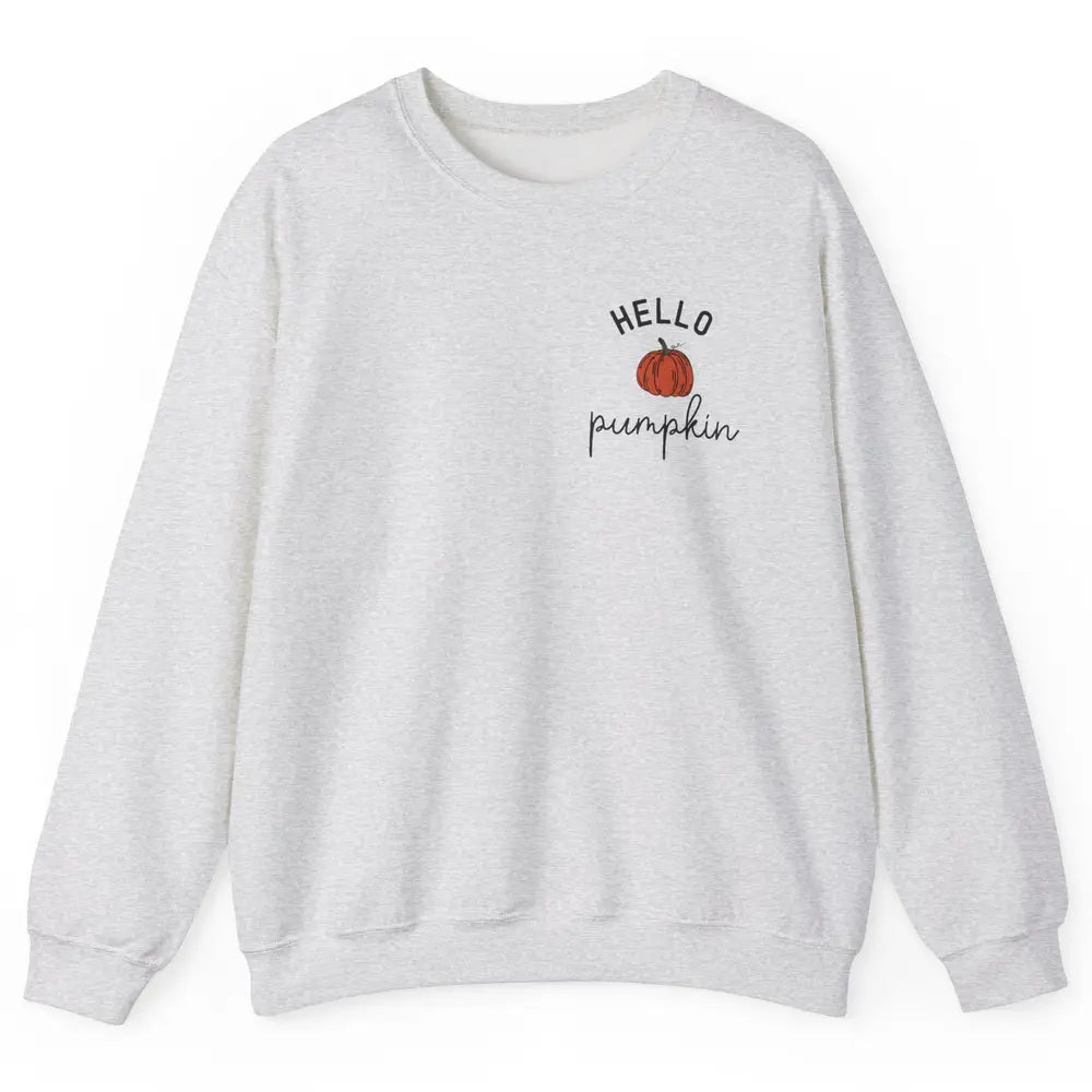Pumpkin Halloween Hello Pumpkin Fall Thanksgiving Pocket Unisex Crewneck Sweatshirt