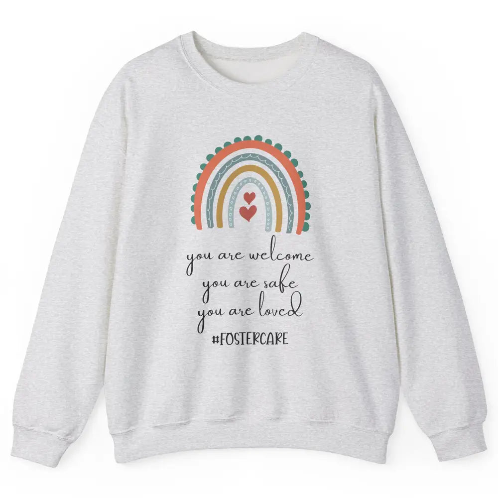 Rainbow Heart You Are Safe Loved Be The Village Foster Care Unisex Crewneck Sweatshirt