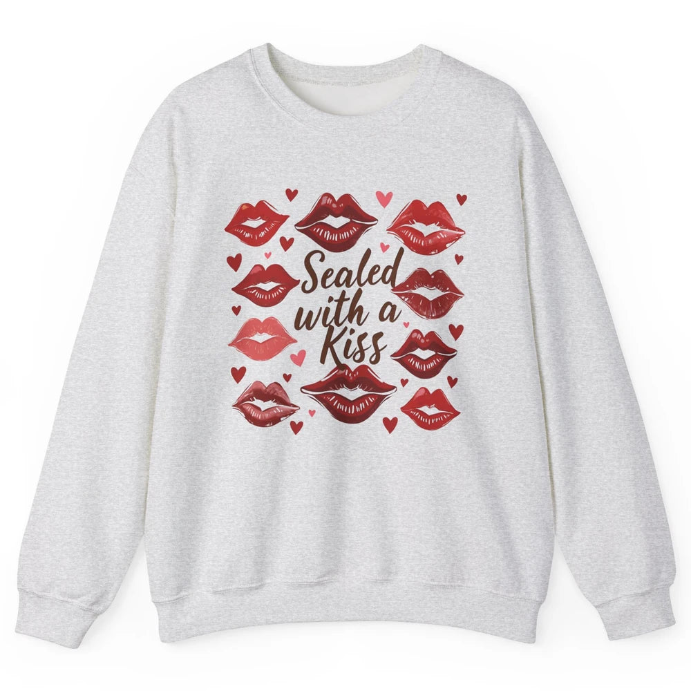Sealed With A Kiss Sexy Red Lips Happy Valentine's Day Heart Love Unisex Crewneck Sweatshirt