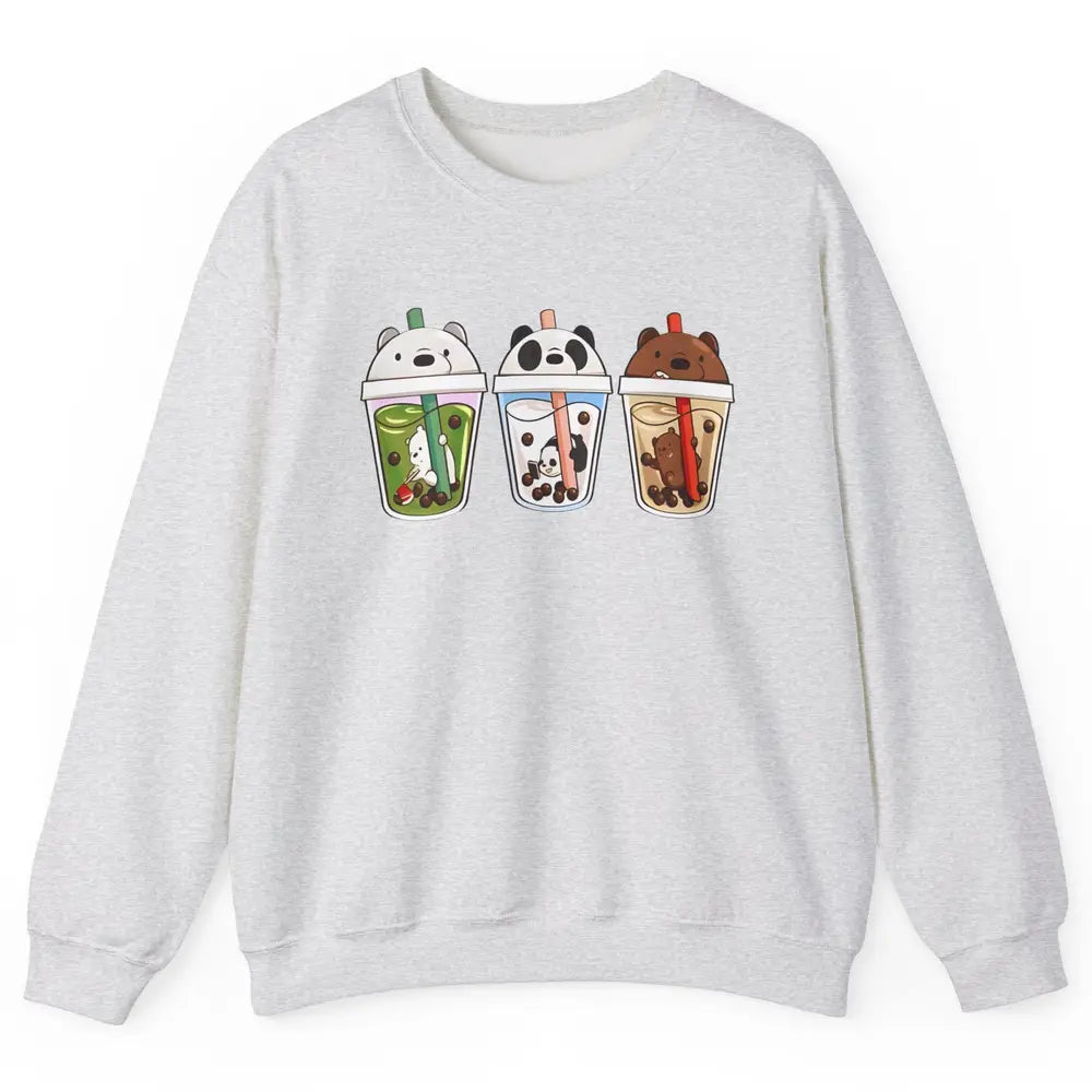 Panda Milk Tea Bears Milk Tea Animal Drinking Boba Lovers Unisex Crewneck Sweatshirt