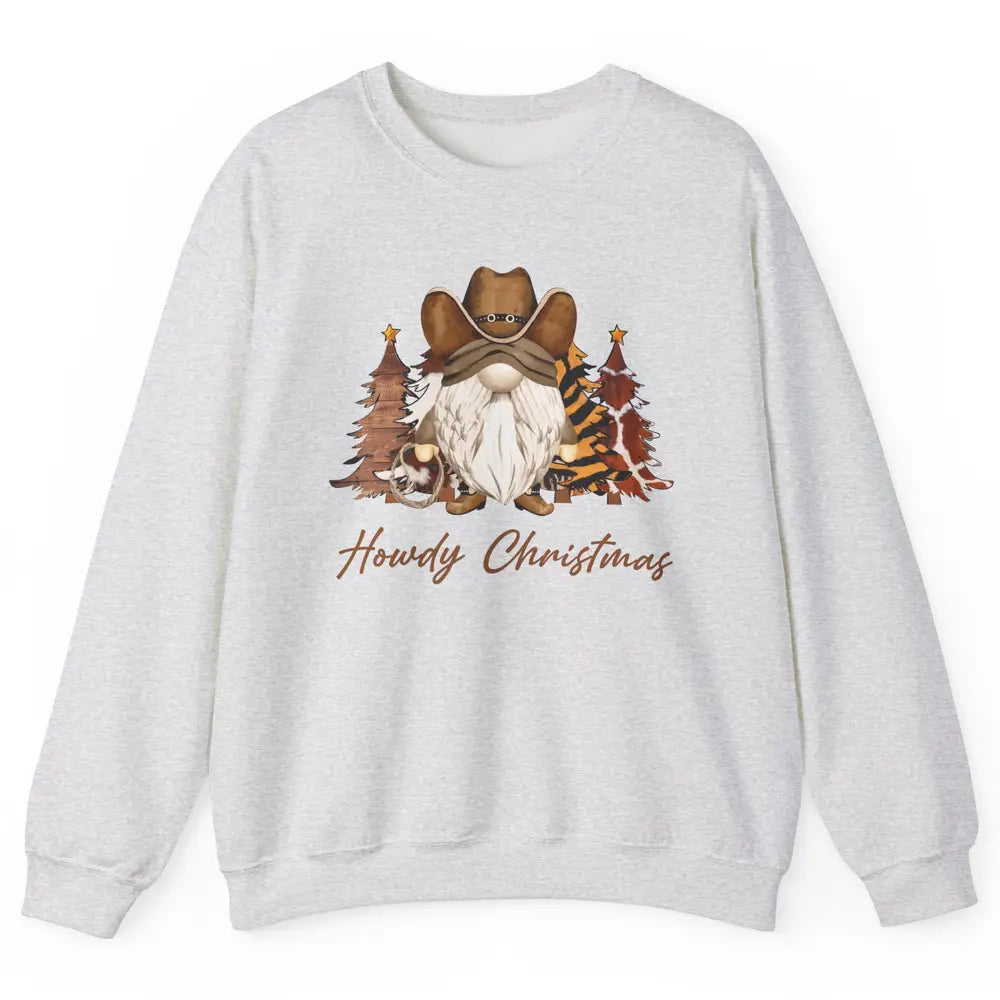 Retro Leopard Cowboy Gnome Howdy Christmas Western Holiday Unisex Crewneck Sweatshirt