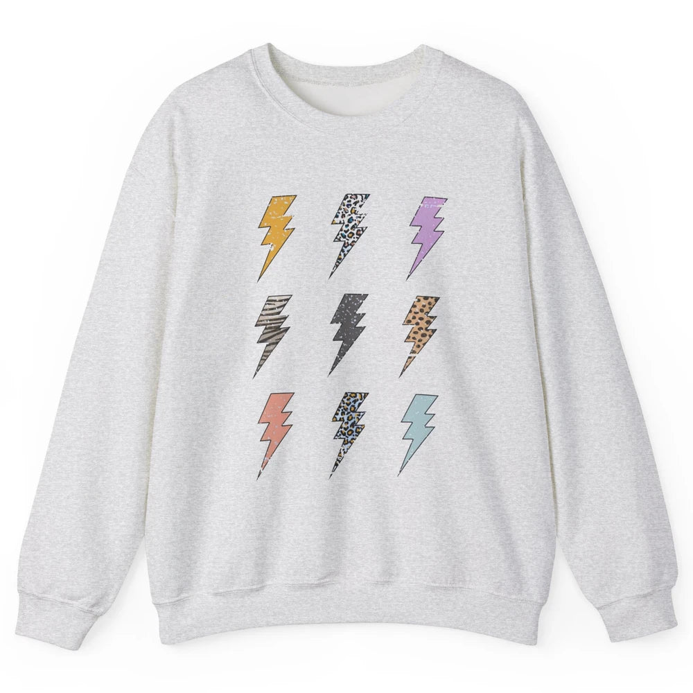 Preppy Lightning Bolt Colorful Leopard Cheetah Western Retro Unisex Crewneck Sweatshirt