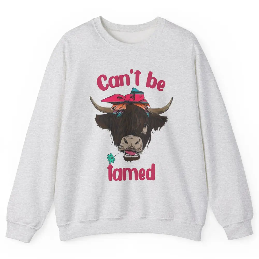 Retro Highland Cow Bandana Can't Be Tamed Western Farm Unisex Crewneck Sweatshirt