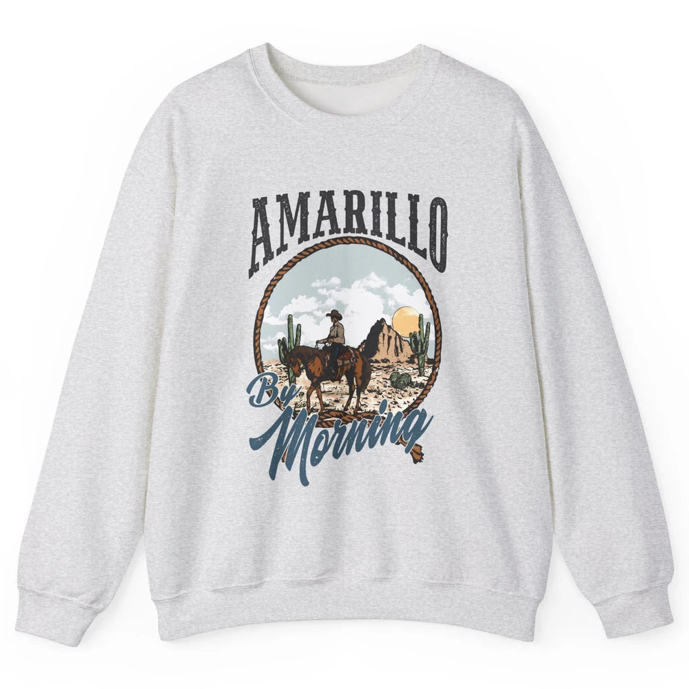 Retro Desert Cowboy Riding Horse Amarillo By Morning Western Unisex Crewneck Sweatshirt