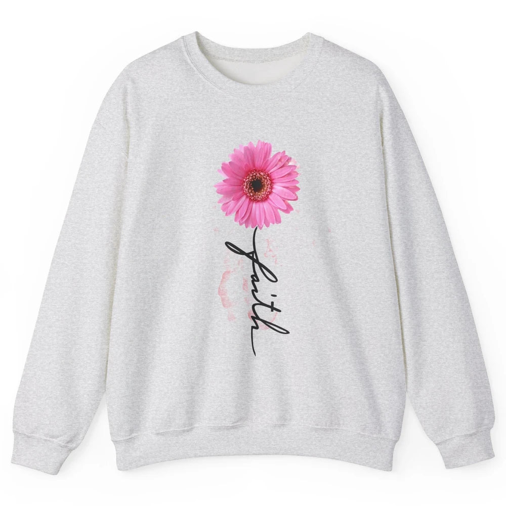 Pink Daisy Faith Cross Christian Religious God Lovers Gift Unisex Crewneck Sweatshirt