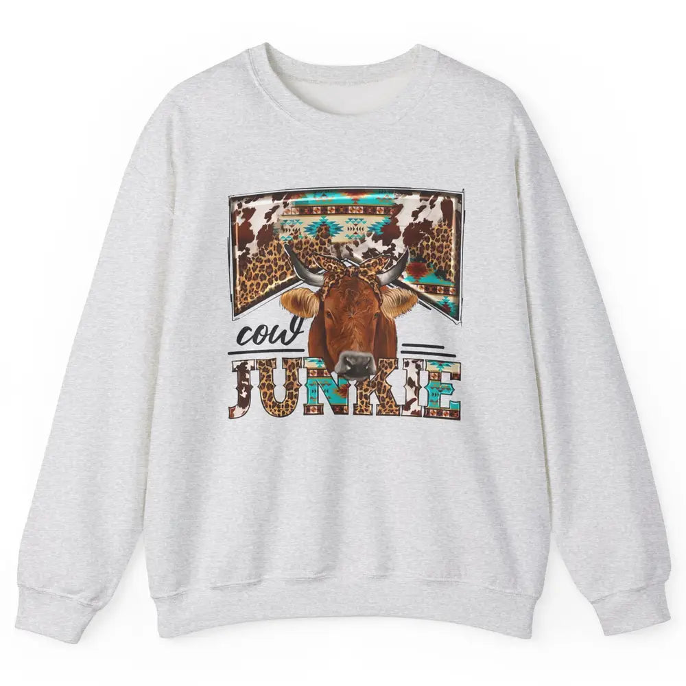 Retro Leopard Bandana Cow Junkie Western Country Farm Animal Unisex Crewneck Sweatshirt
