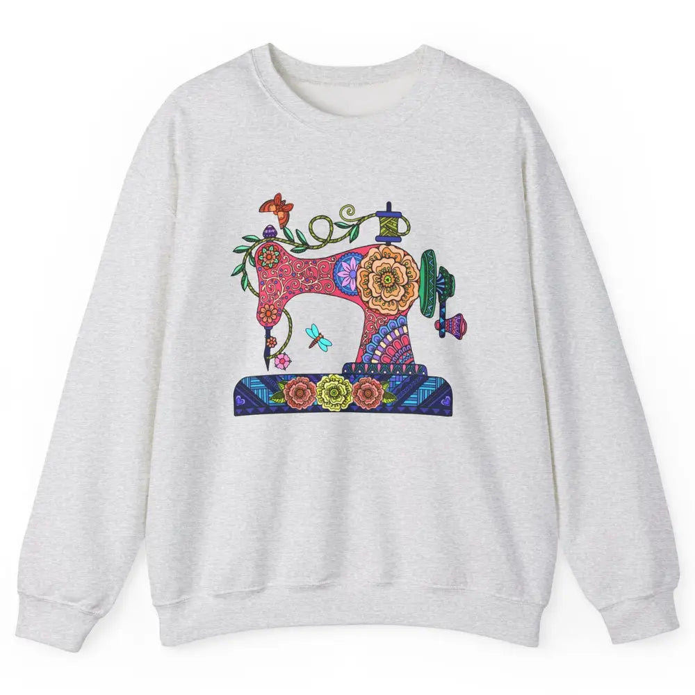Retro Floral Sewing Machine Sew Blessed Quilting Lovers Unisex Crewneck Sweatshirt