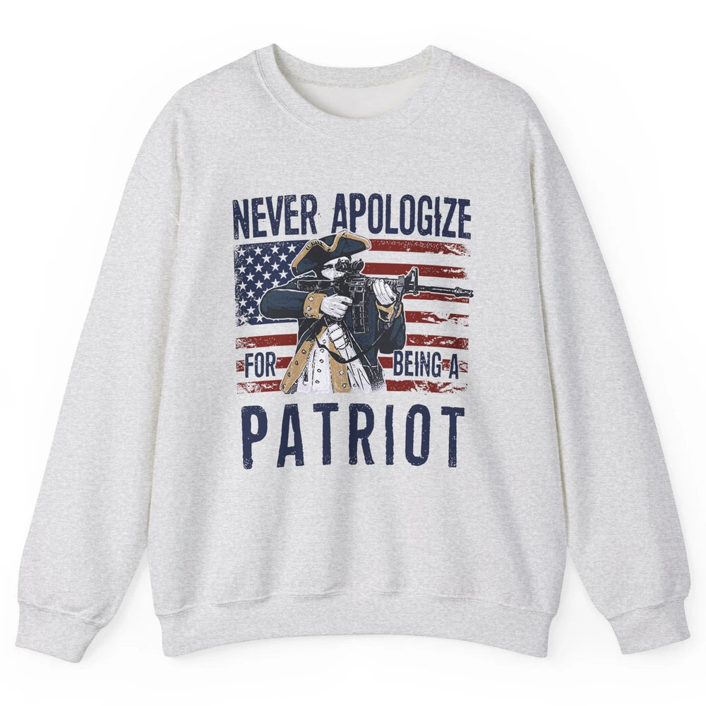 Never Apologize For Being A Patriot US Flag American Pride Unisex Crewneck Sweatshirt