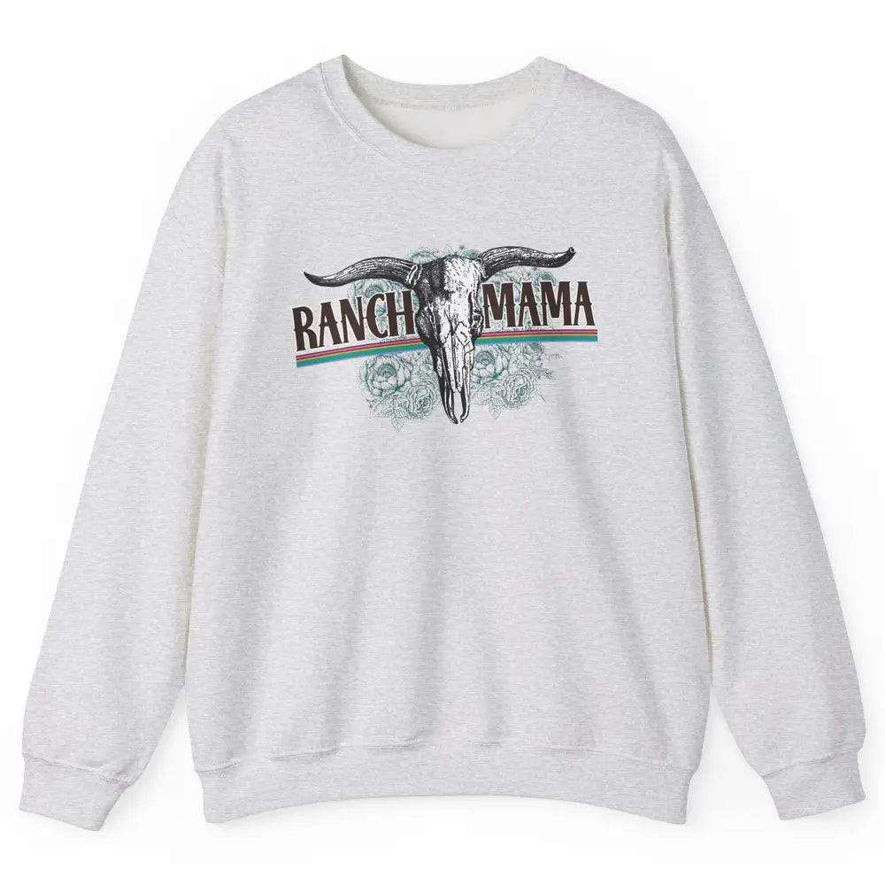 Retro Ranch Mama Highland Cow Skull Western Country Cowboy Unisex Crewneck Sweatshirt