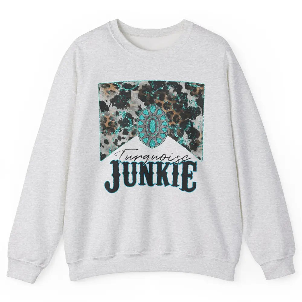 Retro Leopard Turquoise Junkie Gemstone Western Country Unisex Crewneck Sweatshirt