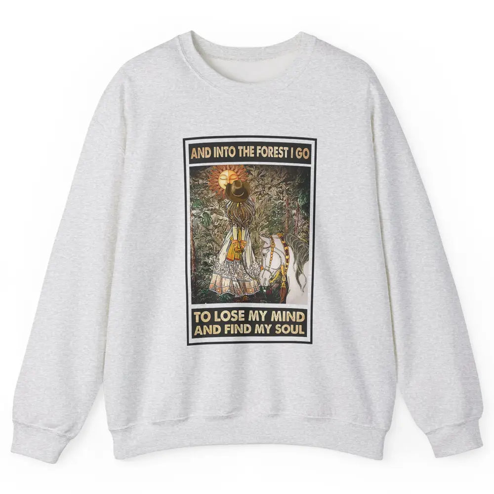 Retro Cowgirl Into Forest I Go Peace Hippie Girl Horse Lover Unisex Crewneck Sweatshirt