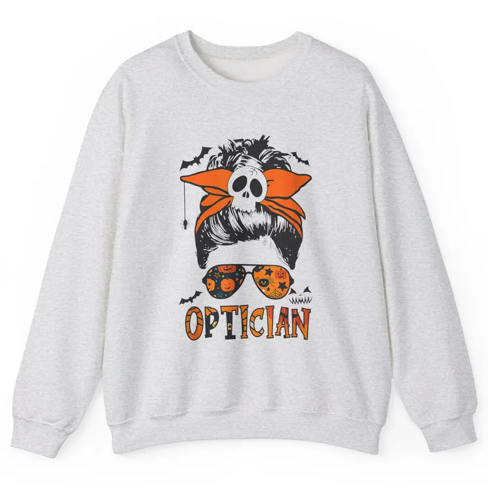 Optician Messy Hair Bun Eye Glasses Halloween Spooky Season Unisex Crewneck Sweatshirt