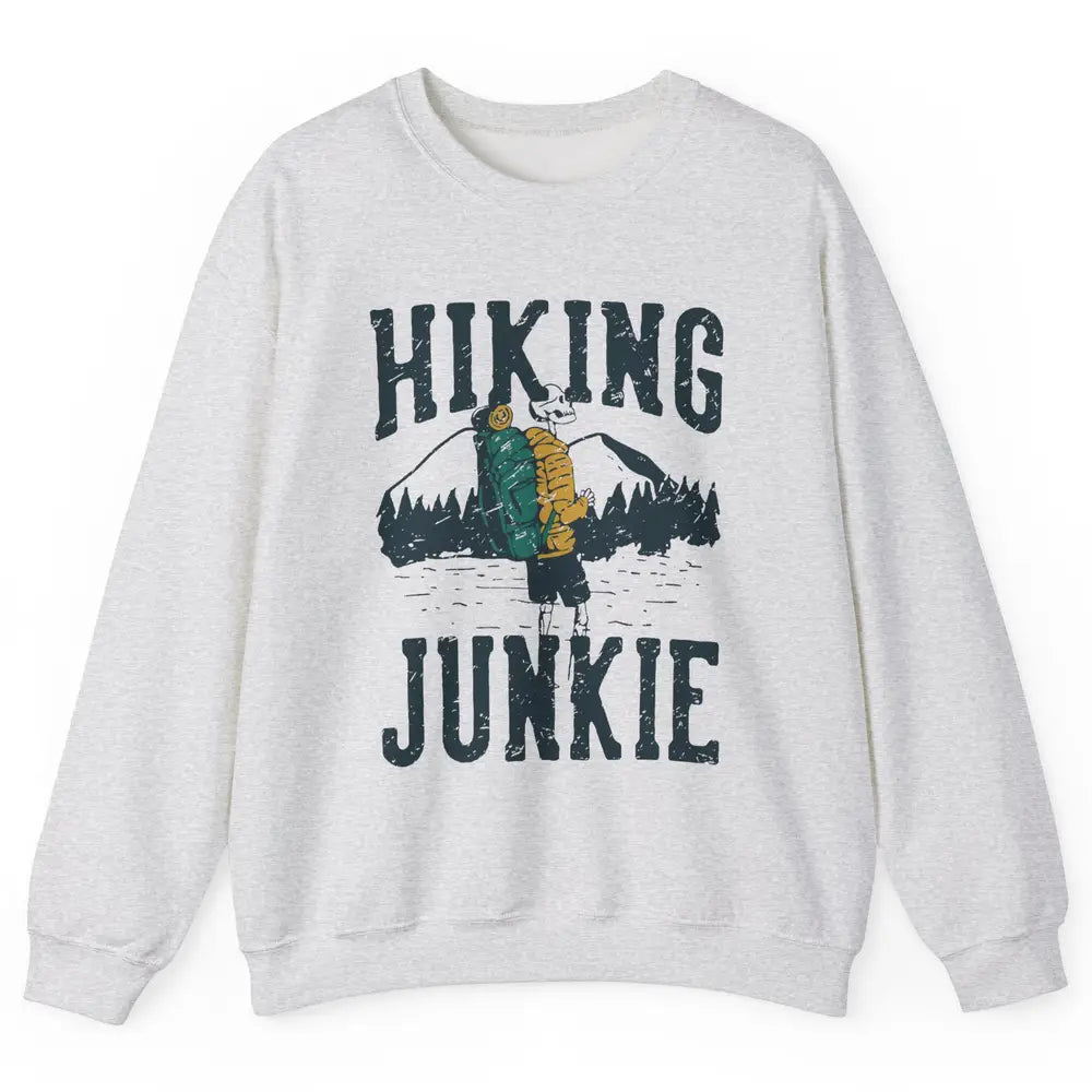 Retro Mountain Hiking Junkie Skeleton Nature Exploring Hiker Unisex Crewneck Sweatshirt