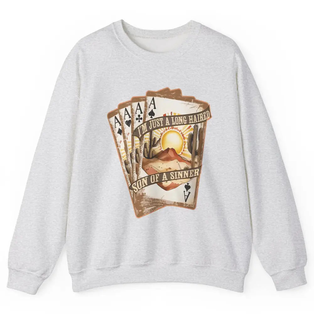 Retro Desert Sunset Long Haired Son Of Sinner Cards Western Unisex Crewneck Sweatshirt