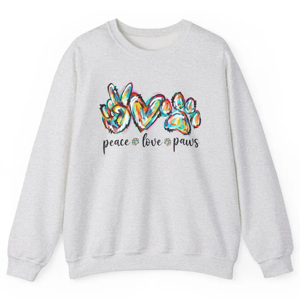 Peace Love Paws Cute Dog Cat Pet Mom Boho Rainbow Fur Lovers Unisex Crewneck Sweatshirt