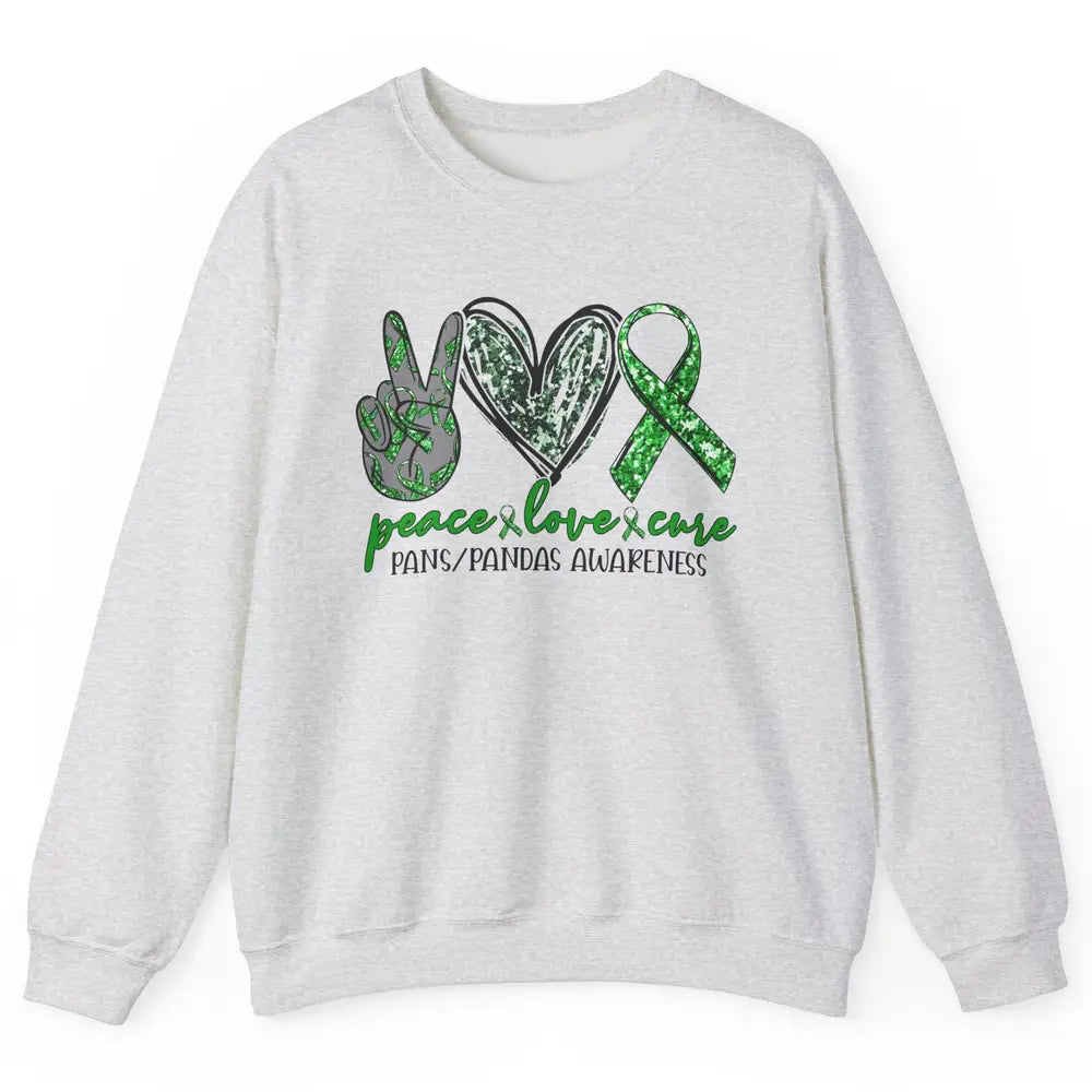 PANS/PANDAS Awareness Green Ribbon Peace Love Cure Unisex Crewneck Sweatshirt