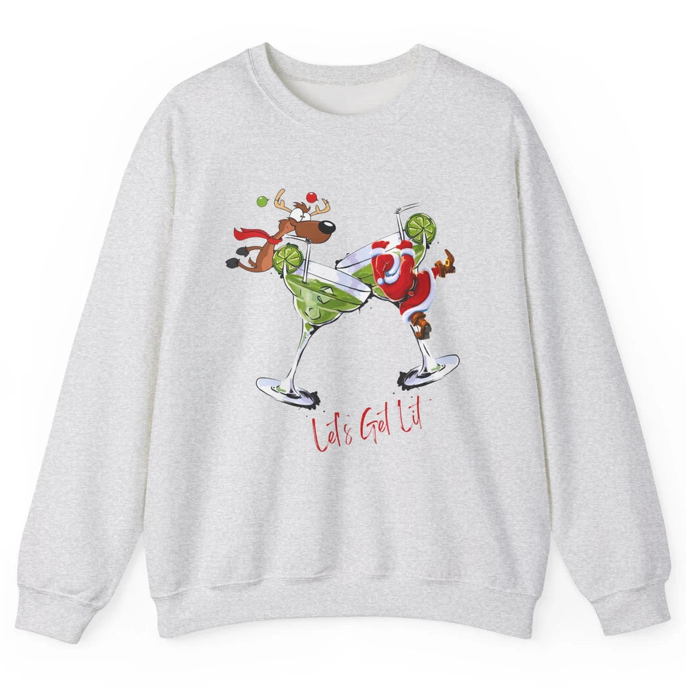 Party Santa & Reindeer Cocktail Glasses Let's Get Lit Xmas Unisex Crewneck Sweatshirt