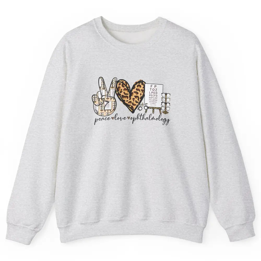 Peace Love Ophthalmology Leopard Heart Optician Optometrist Unisex Crewneck Sweatshirt