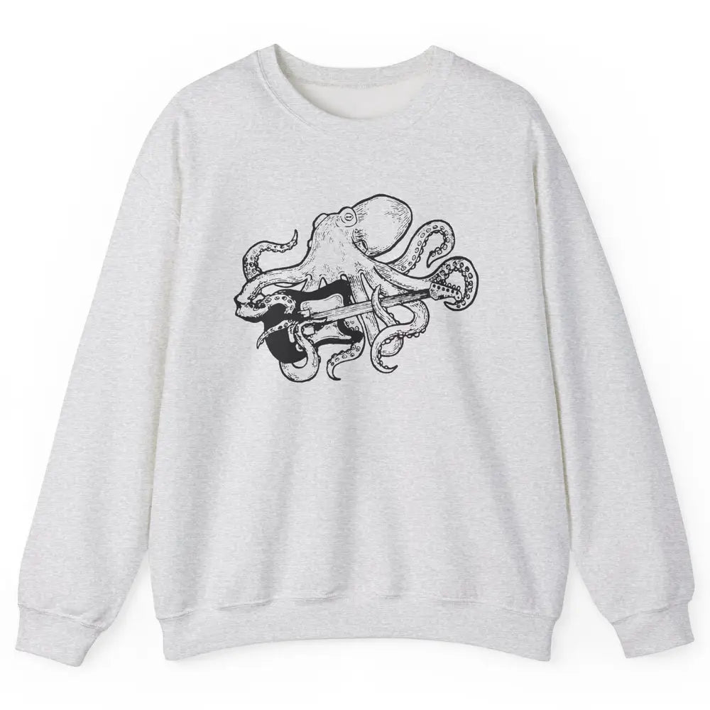 Retro Octopus Electric Guitar Octopus Guitarist Musician Unisex Crewneck Sweatshirt